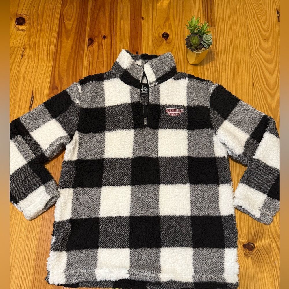 NWT Boxercraft Mississippi State Bulldogs Buffalo Plaid Sherpa 1/4 Zip SIZE LRG